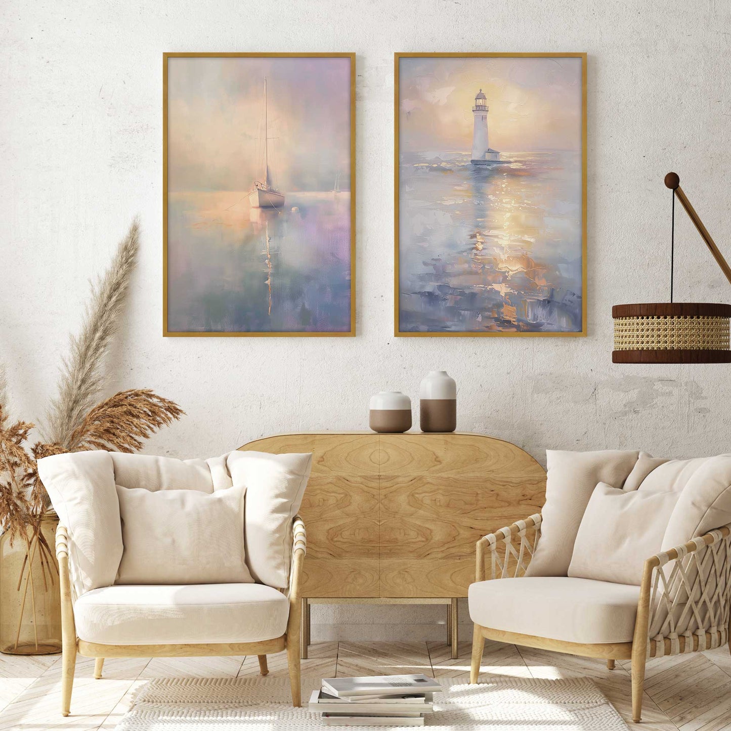 Foggy Sunset Sail  Art Print, Set of 2