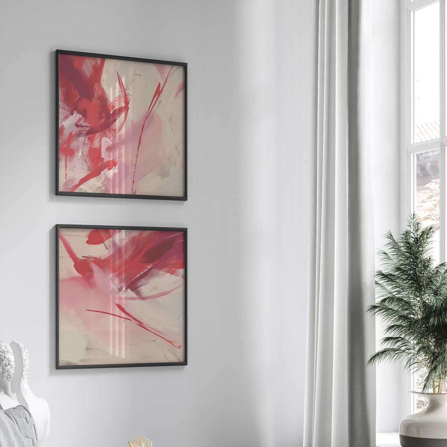 Bold Pink and Red Abstract  Art Print, Set of 2
