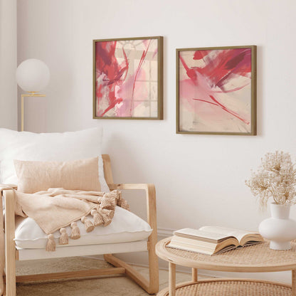 Bold Pink and Red Abstract  Art Print, Set of 2