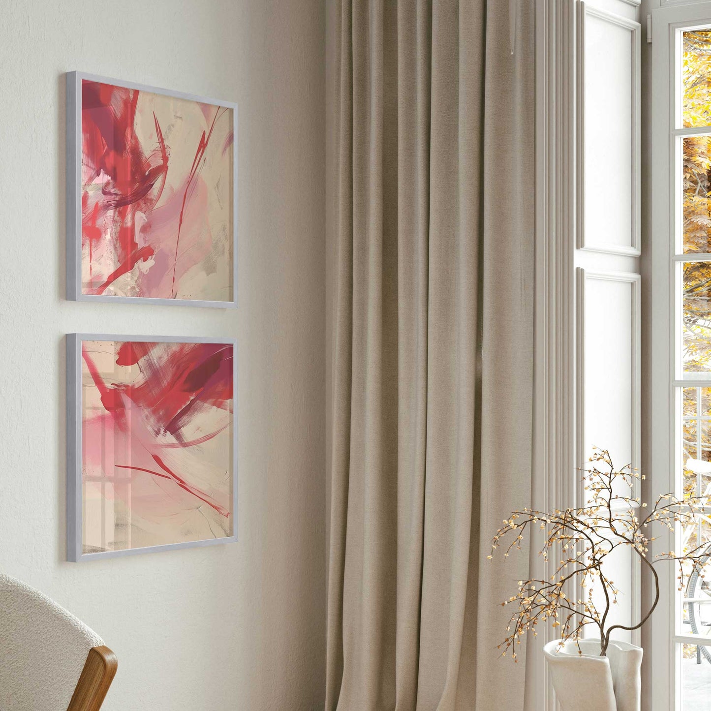 Bold Pink and Red Abstract  Art Print, Set of 2