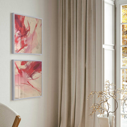 Bold Pink and Red Abstract  Art Print, Set of 2