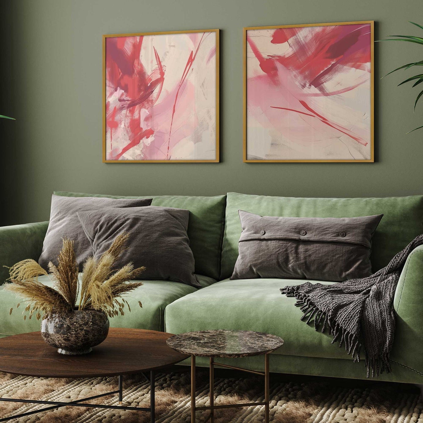 Bold Pink and Red Abstract  Art Print, Set of 2