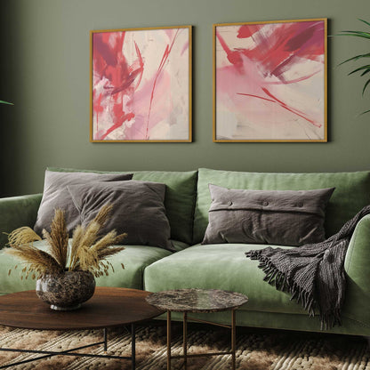 Bold Pink and Red Abstract  Art Print, Set of 2