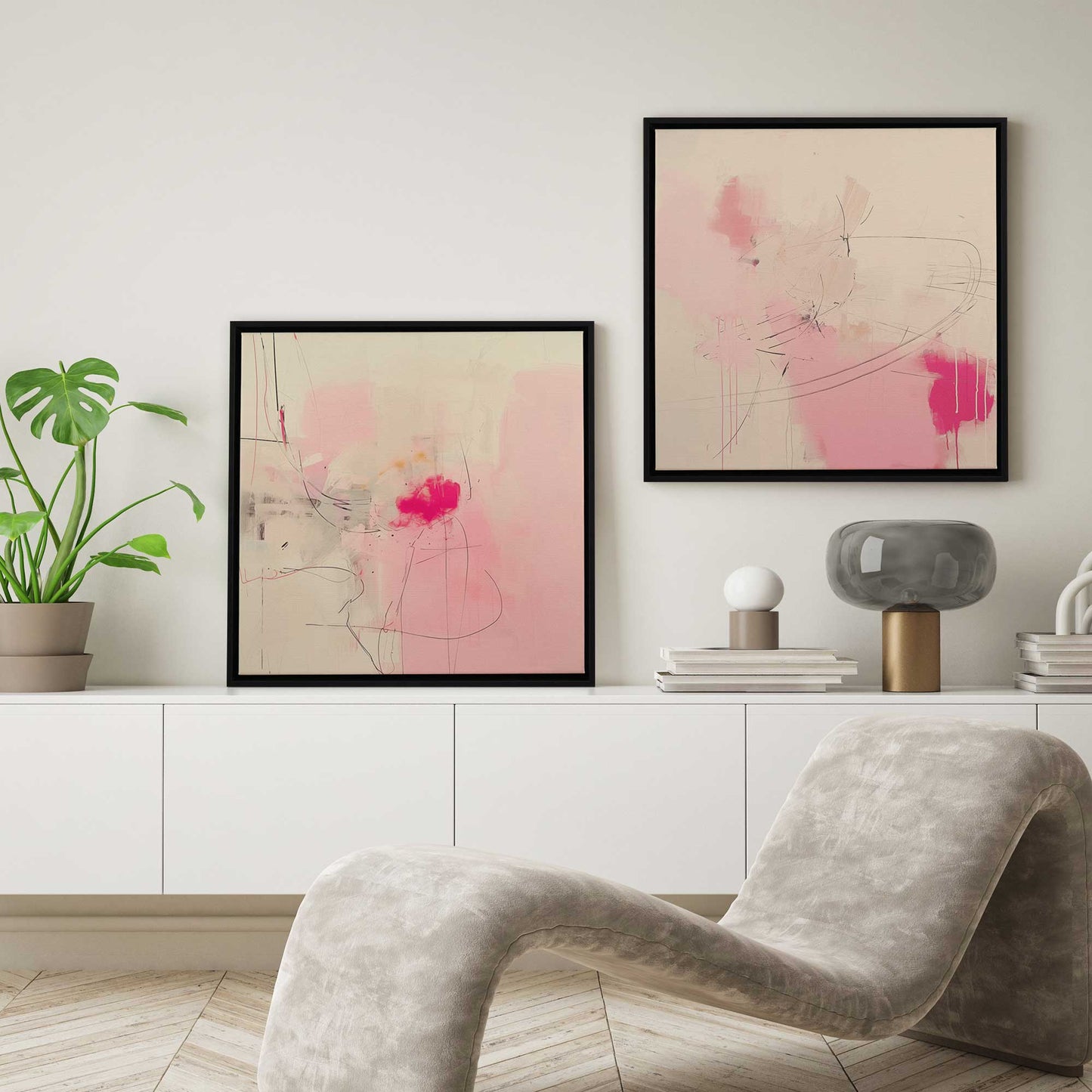 Pink Noise Abstract Canvas Print, Set of 2