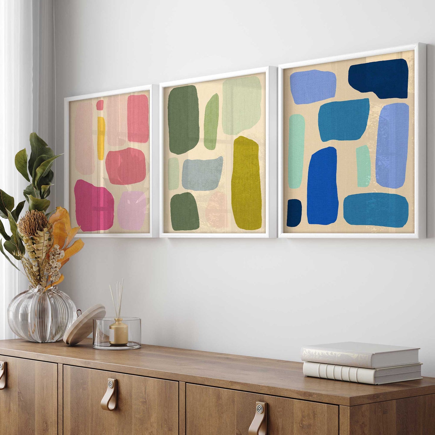 Colorful Abstract Pop Blocks Art Print, Set of 3