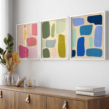Colorful Abstract Pop Blocks Art Print, Set of 3