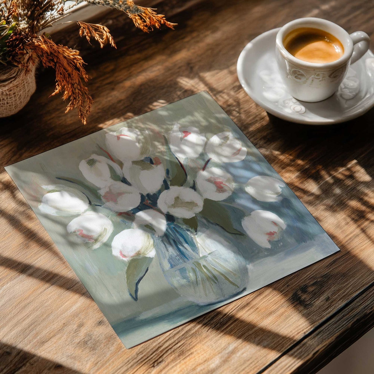 White Tulips in a Vase Art Poster