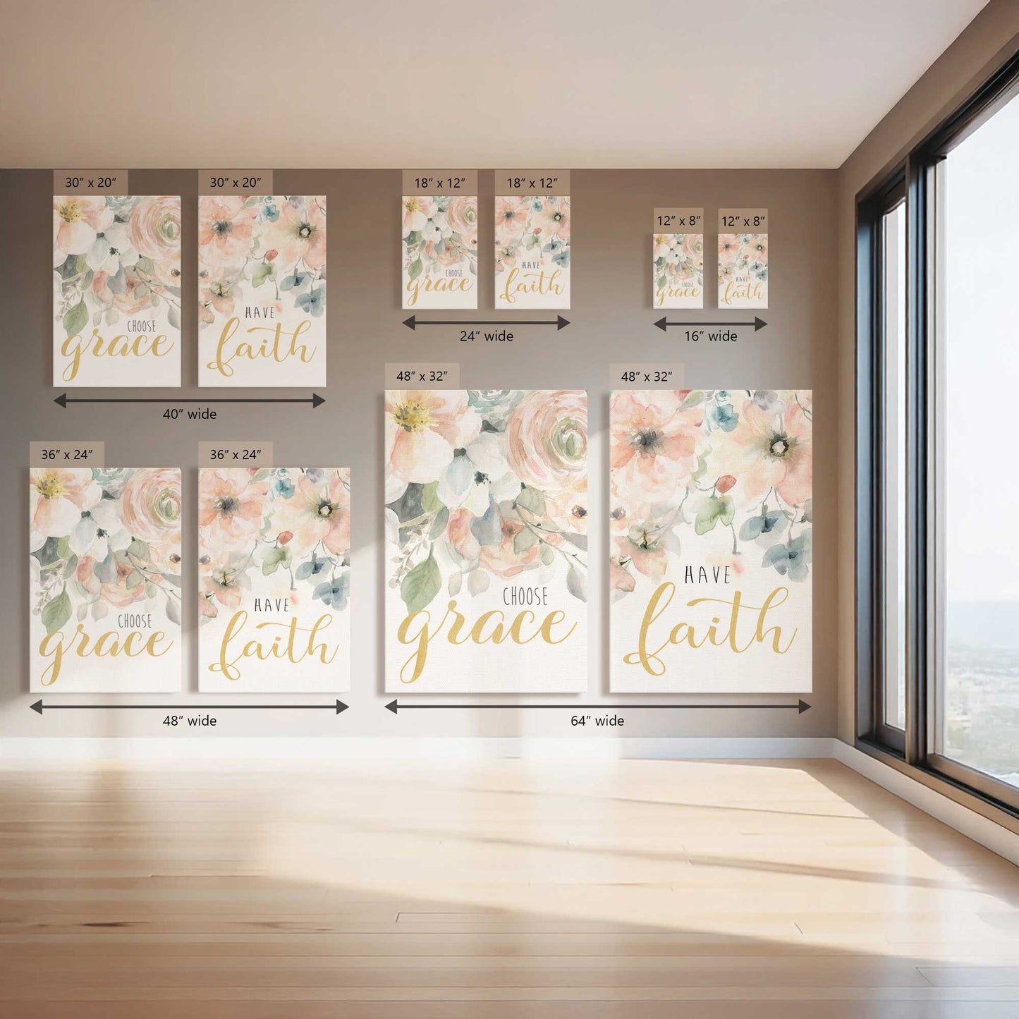 Golden Faith Blooms, Set of 2 Canvas Prints