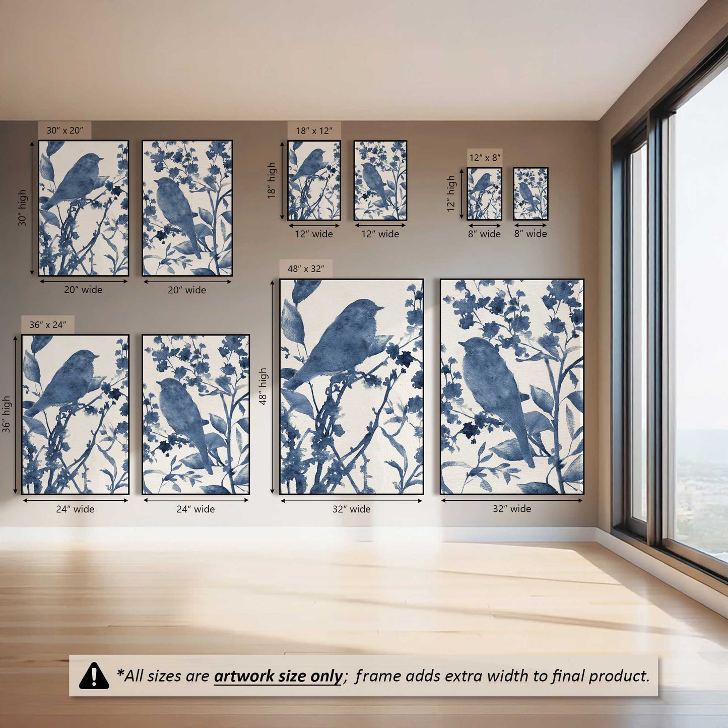 Moody Blue Bird, Set of 2 Canvas Prints
