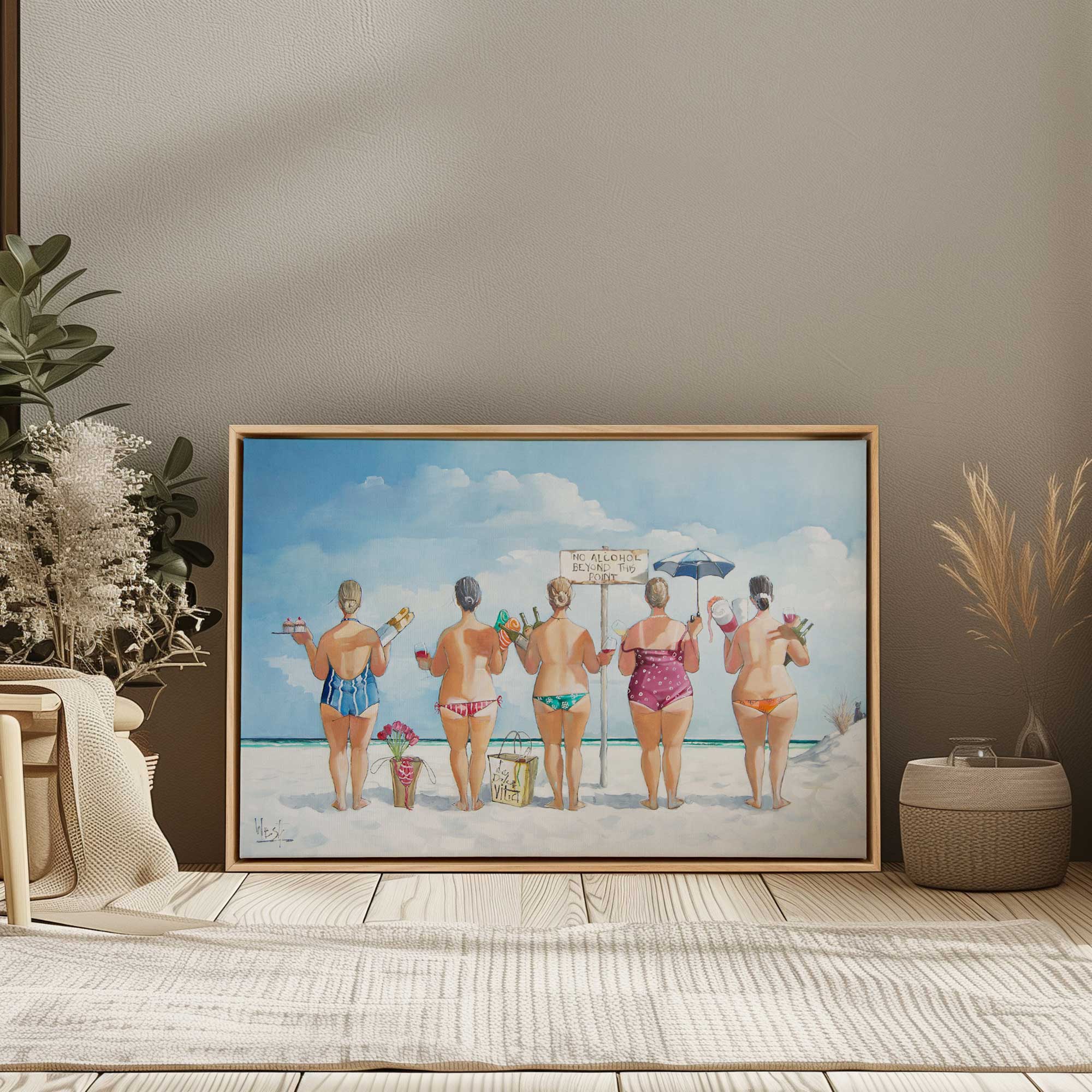 beach babes breaking the rules framed canvas art print