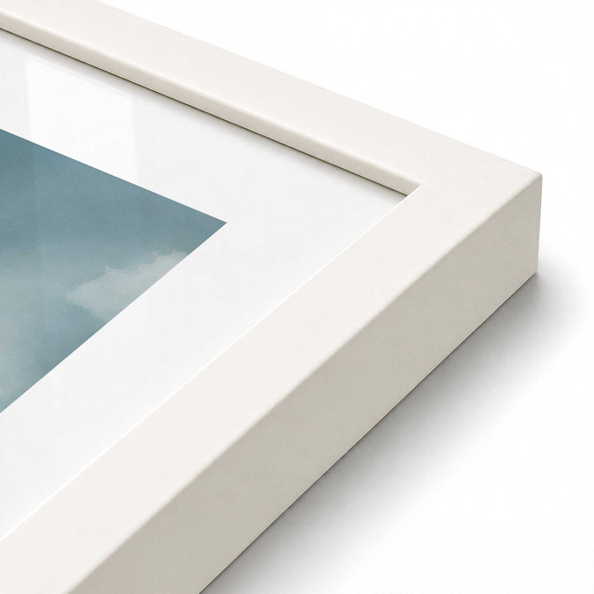 [Color:Opaque White], Picture of art in a Polished Chrome frame at an angle