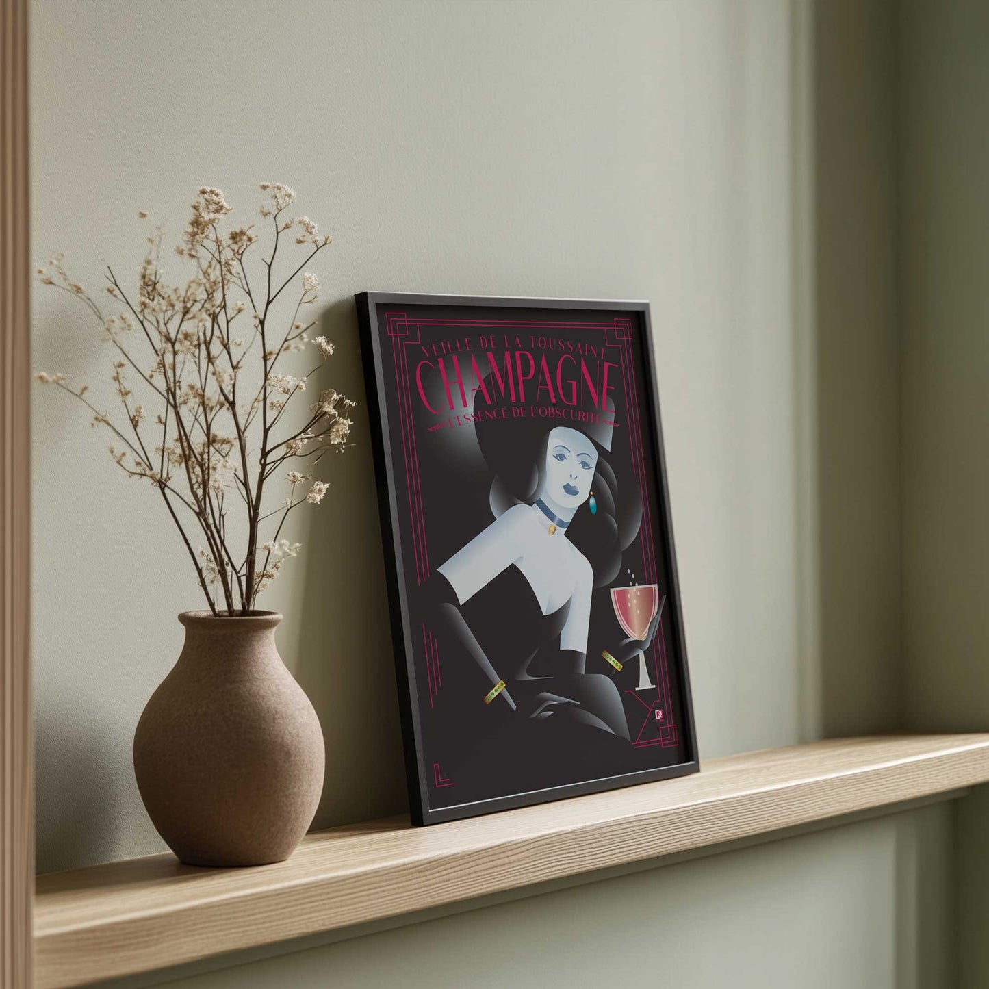 [Color:Satin Black], Picture of art in a Satin Black frame at an angle