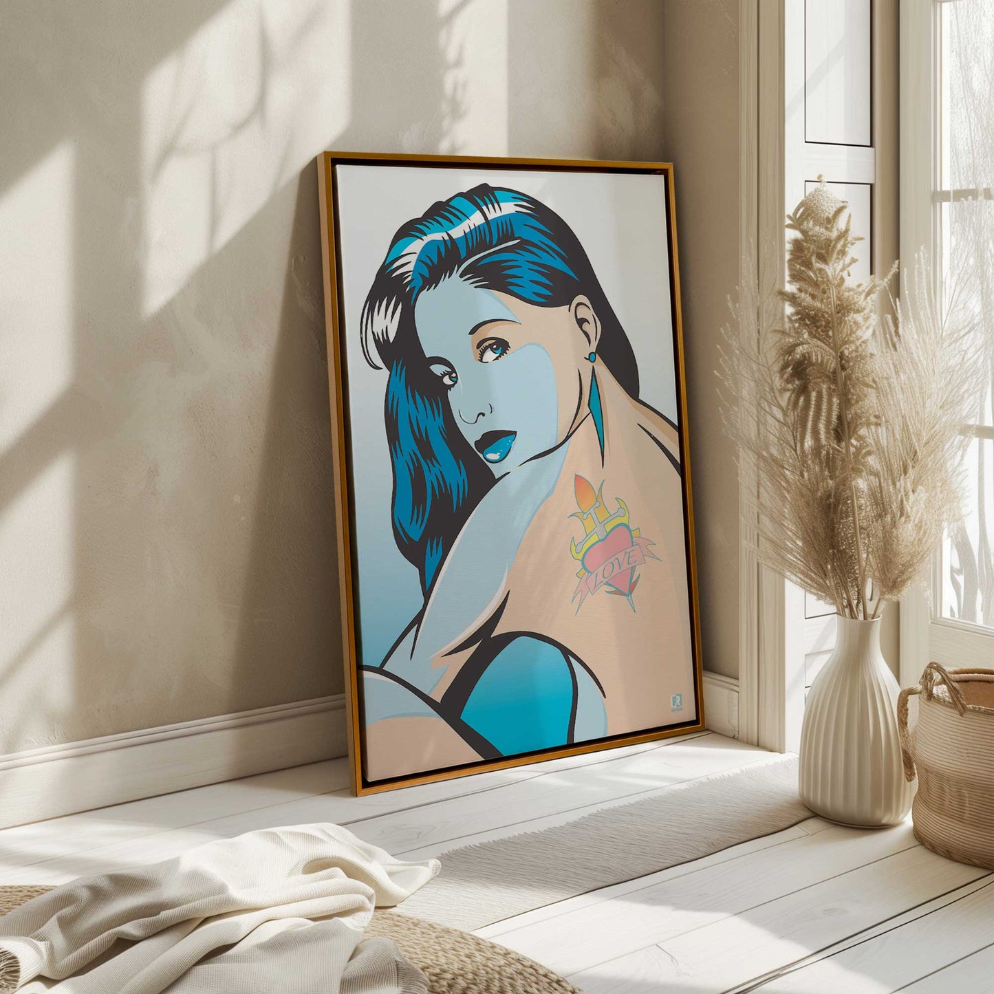 [Color:American Maple], Picture of art in a American Maple frame at an angle