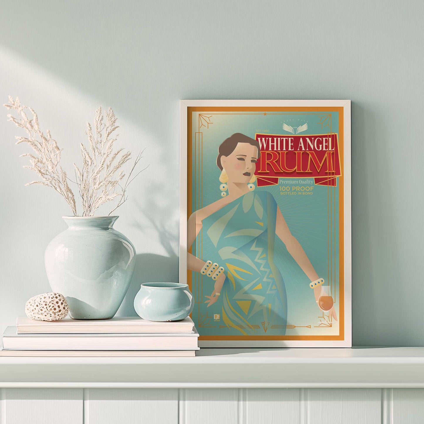 [Color:Satin Black], Picture of art in a Satin Black frame at an angle