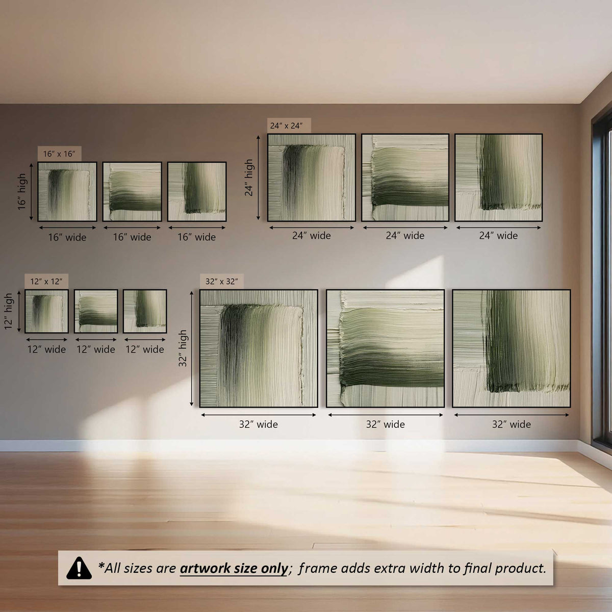 Green Fade, Set of 3 Canvas Prints