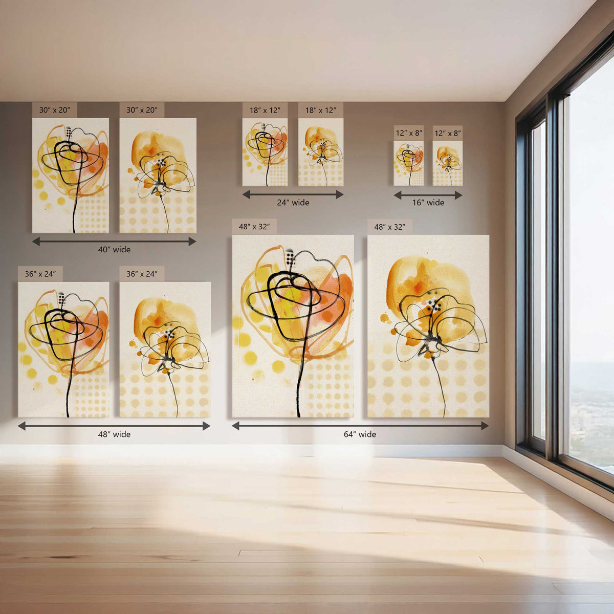 Sunshine Scribble Bloom, Set of 2 Canvas Prints