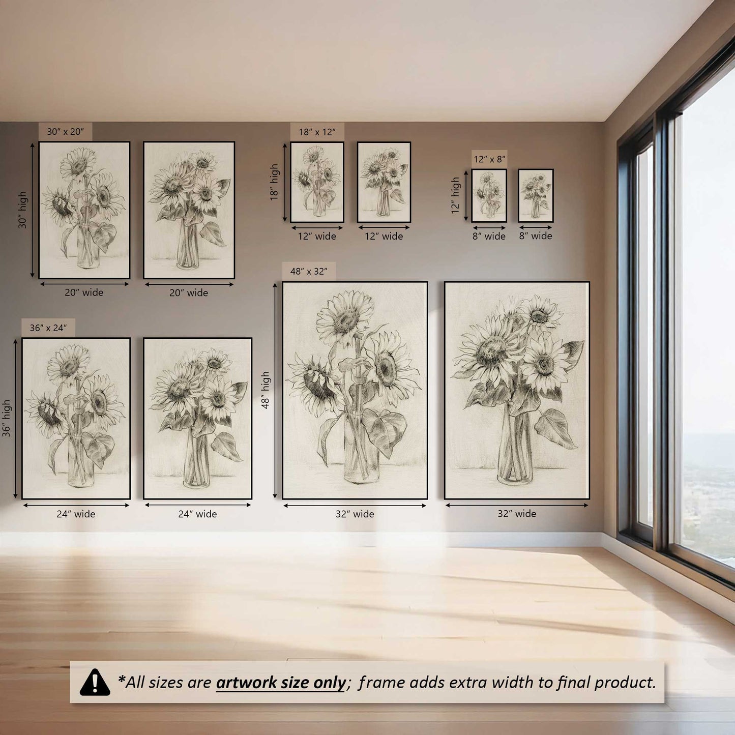 Happy Sunflower Sketches, Set of 2 Canvas Prints