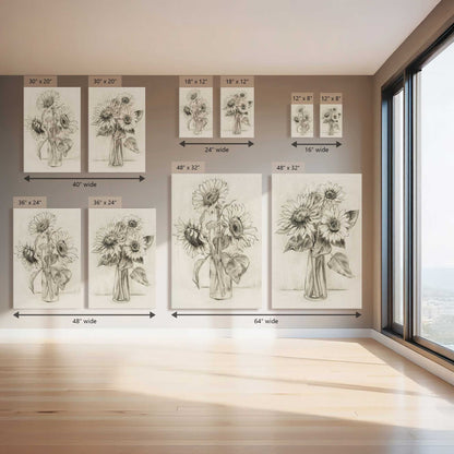 Happy Sunflower Sketches, Set of 2 Canvas Prints