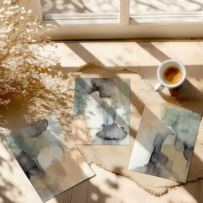 Organic Tones in Watercolor Set of 3 Art Prints