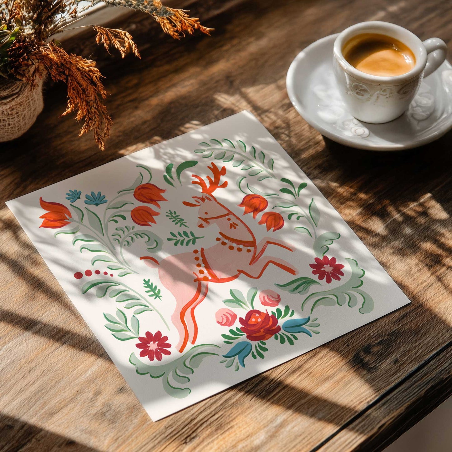 Festive Folk Forest I Paper Print