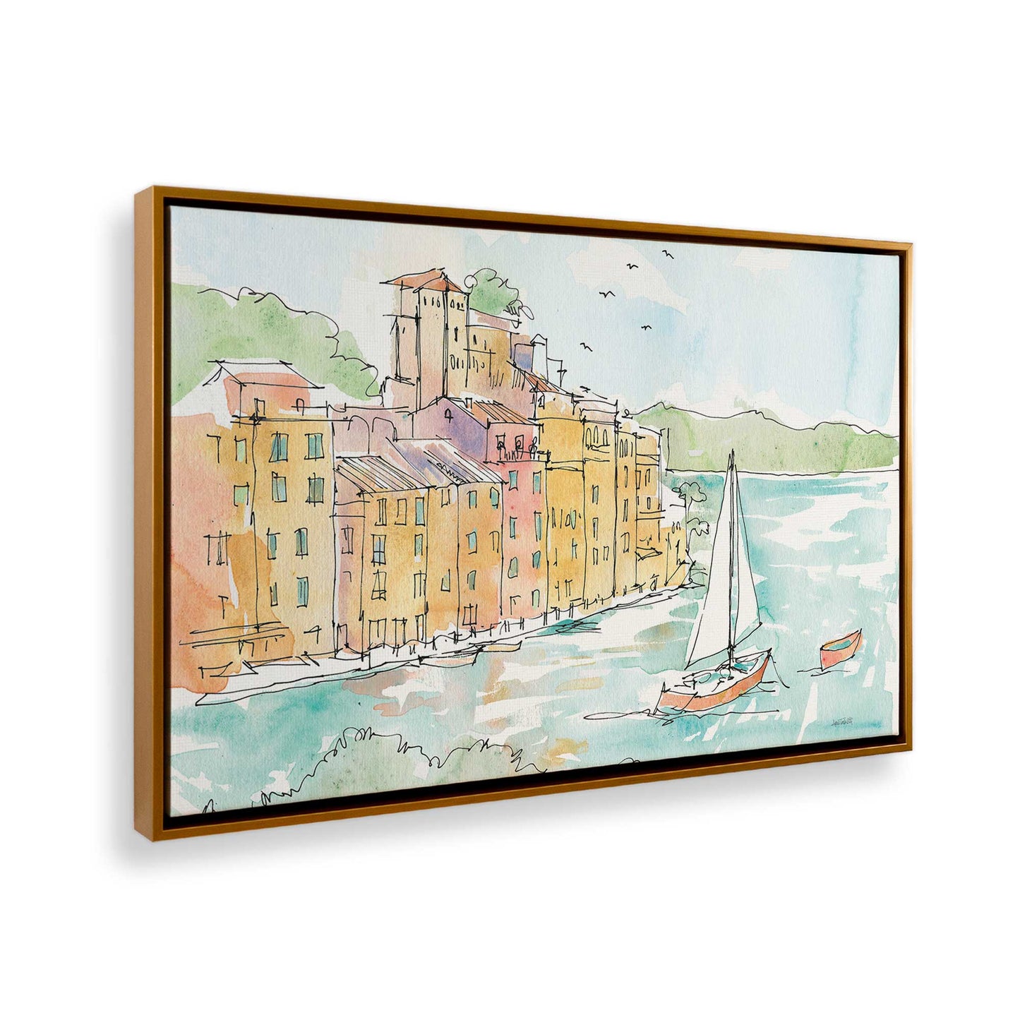 [Color:Polished Gold], Picture of art in a Polished Gold frame at an angle