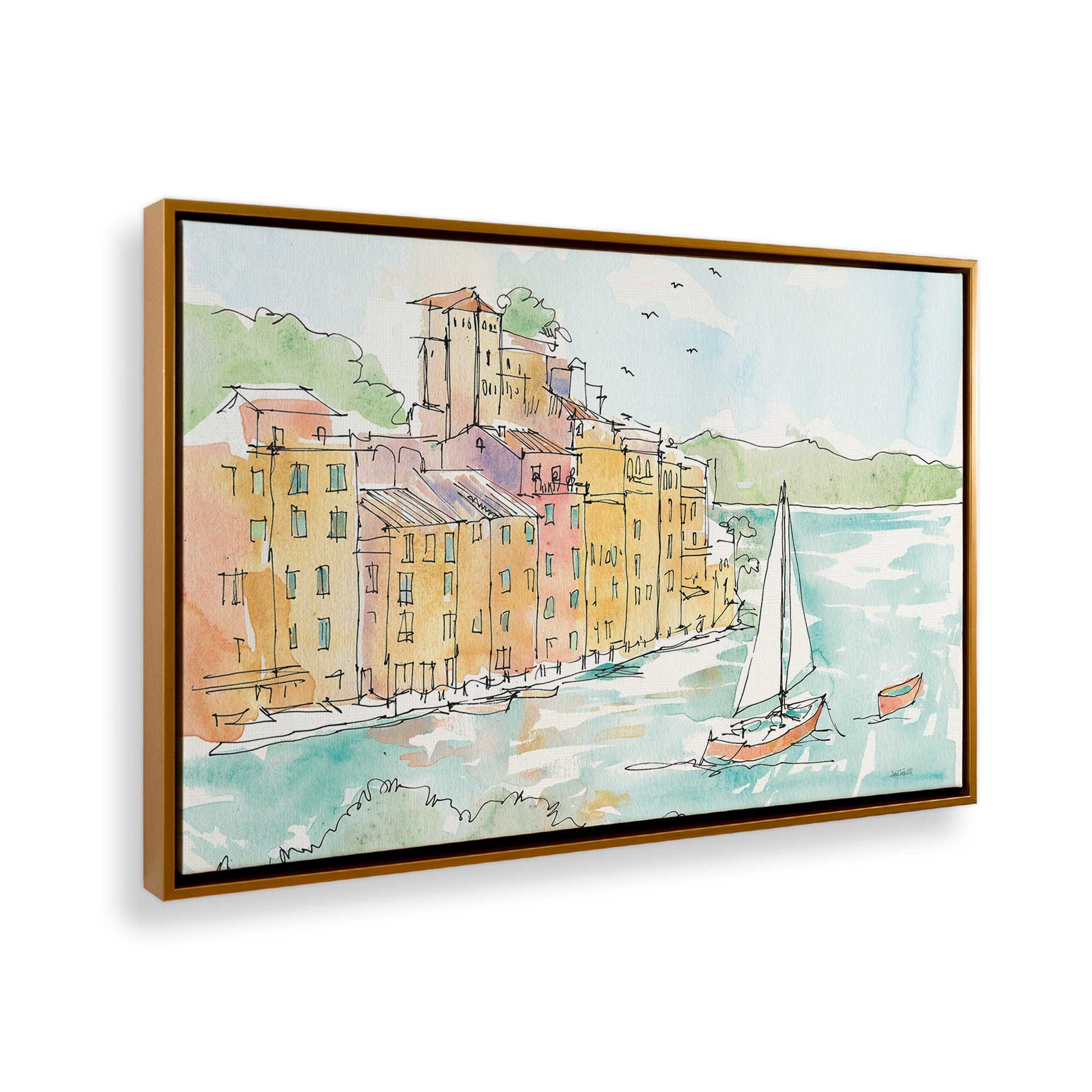 [Color:Polished Gold], Picture of art in a Polished Gold frame at an angle