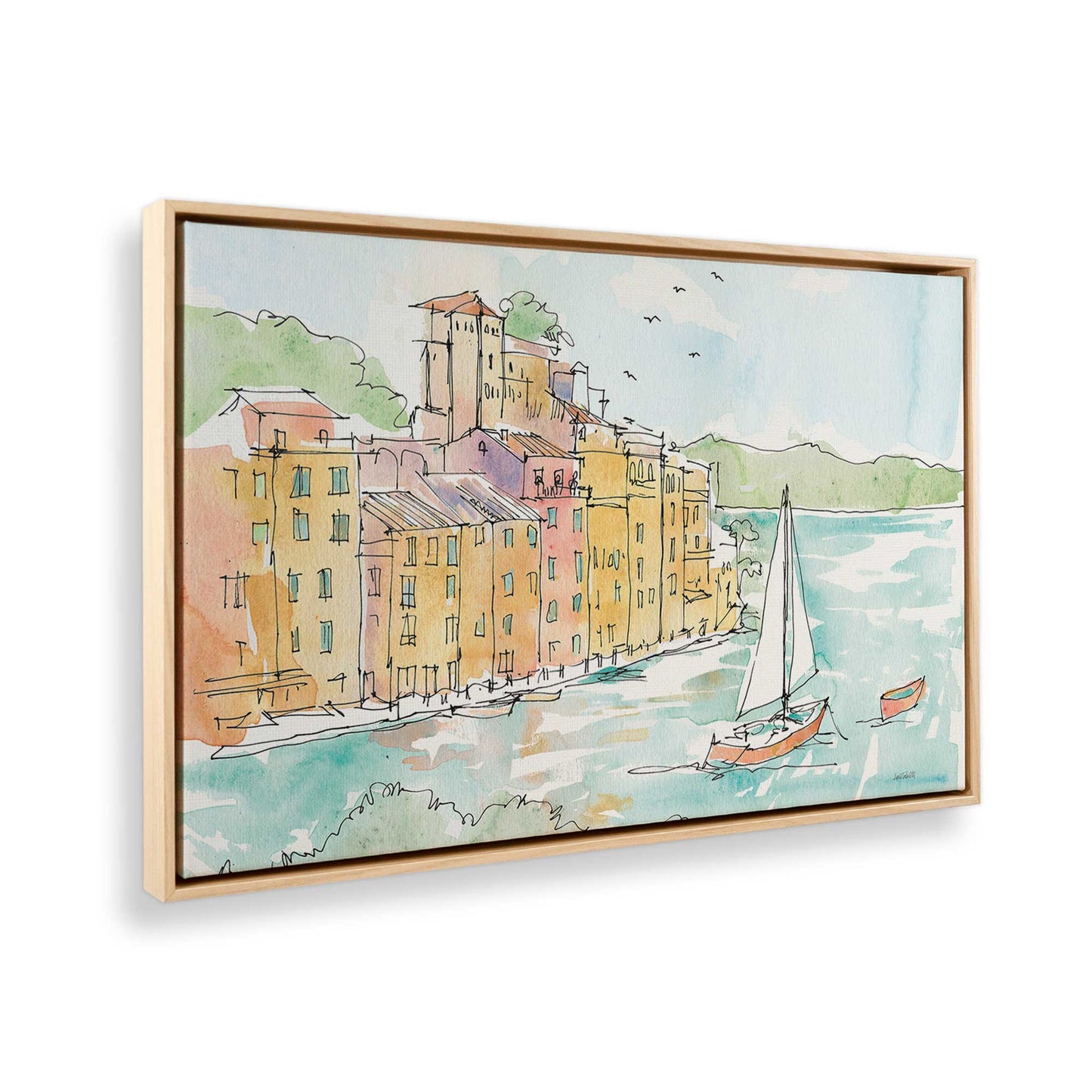 [Color:American Maple], Picture of art in a American Maple frame at an angle