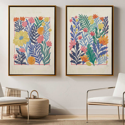 Vibrant Floral Scene Canvas Print, Set of 2