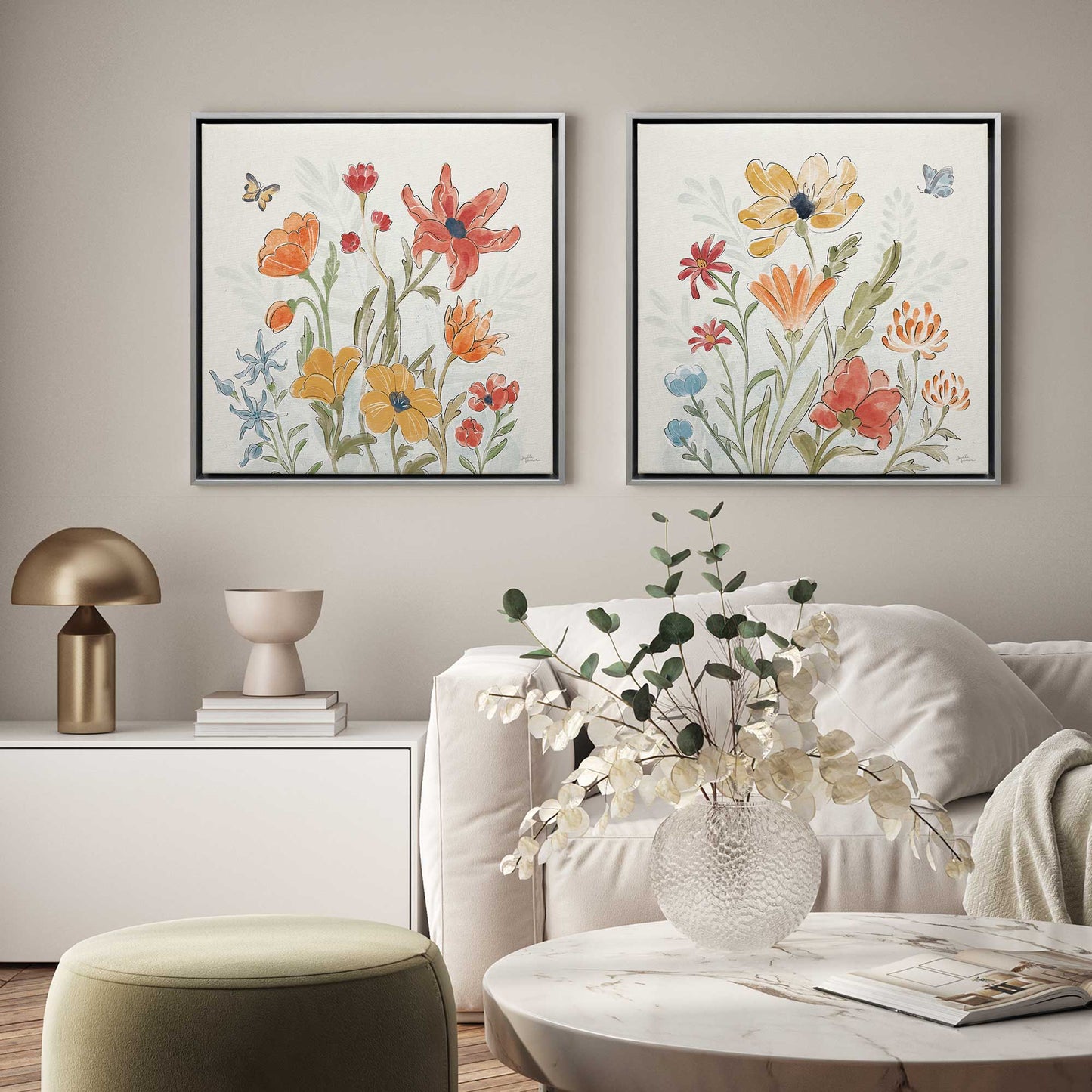 Summer Wildflowers Canvas Print, Set of 2