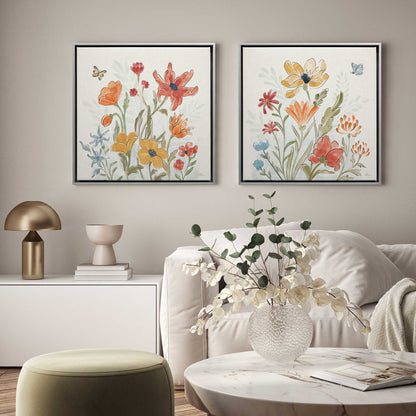Summer Wildflowers Canvas Print, Set of 2