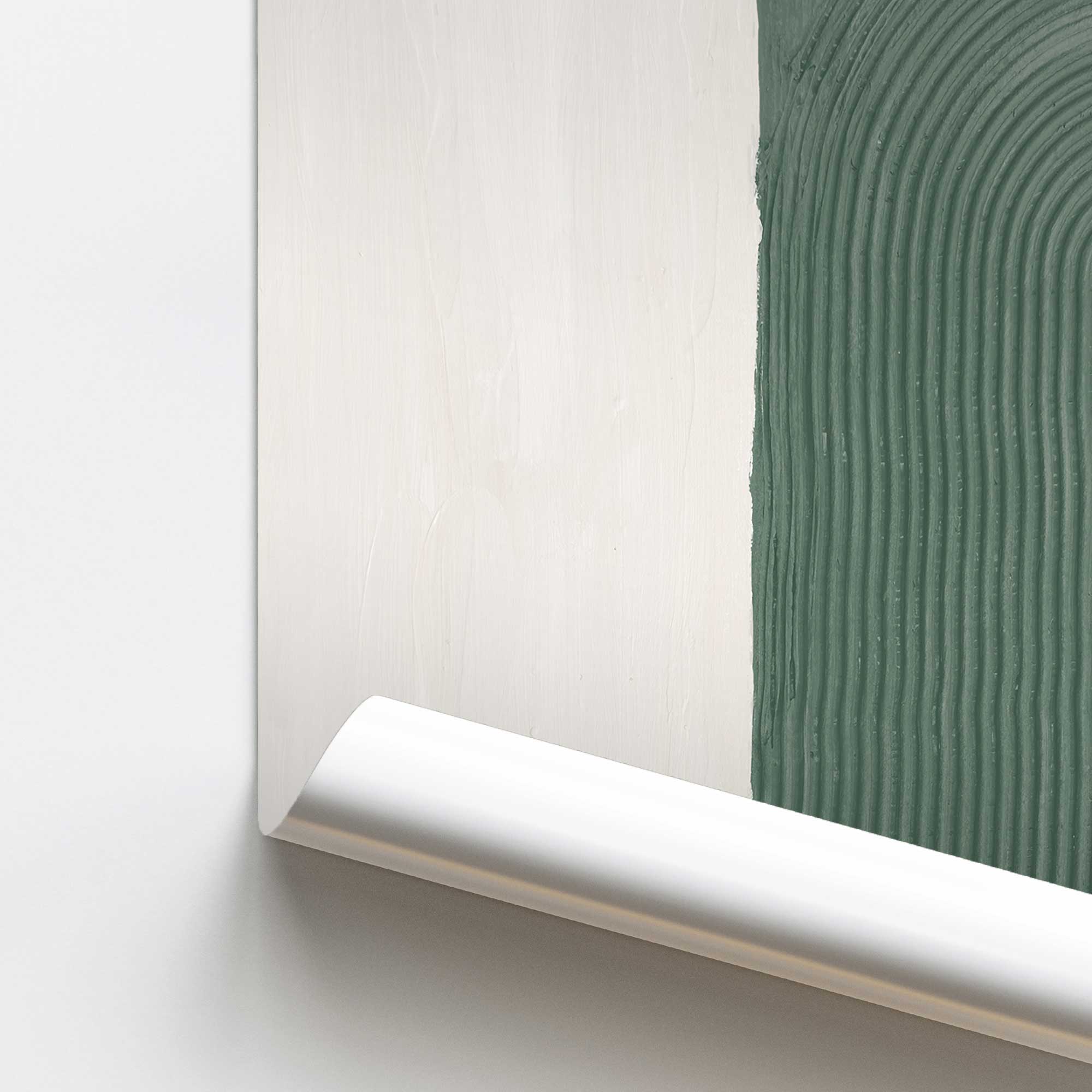 corner close up of unframed fields of green I art print where you can see that it can be rolled up