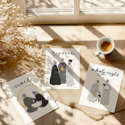 Starry Night Shepherds, Set of 3, Paper Art Prints
