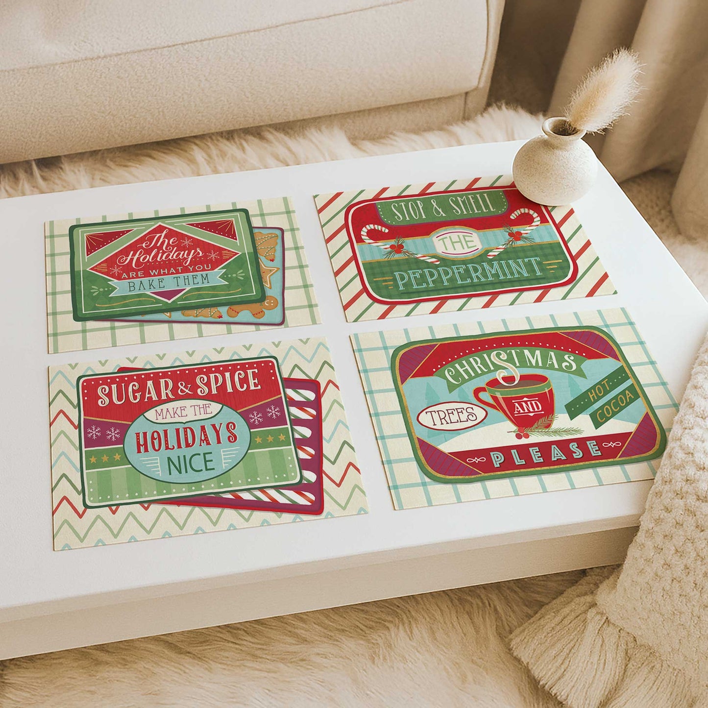 Sweet Holiday Vibes, Set of 4, Paper Art Prints