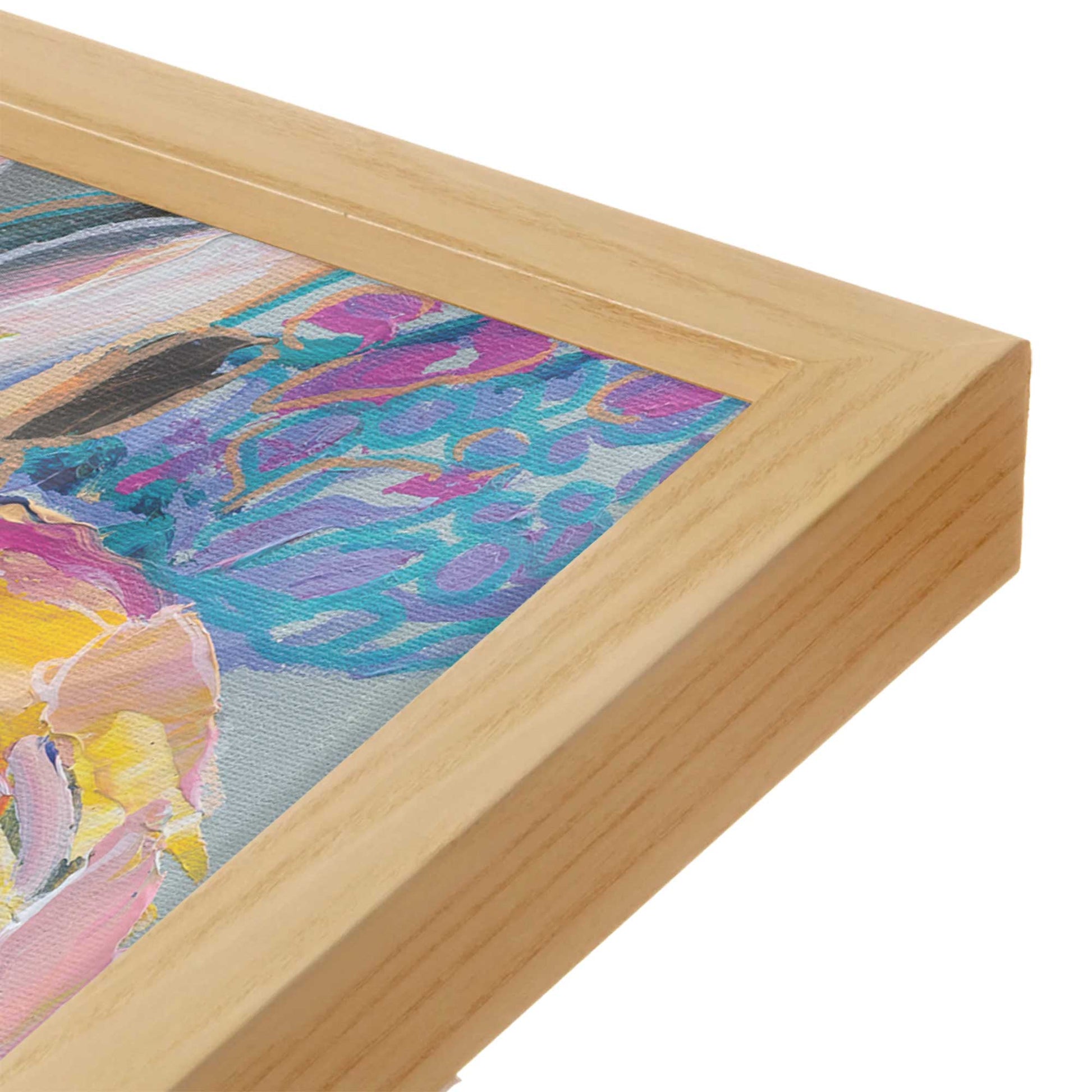 [Color:American Maple], Picture of art in a American Maple frame at an angle