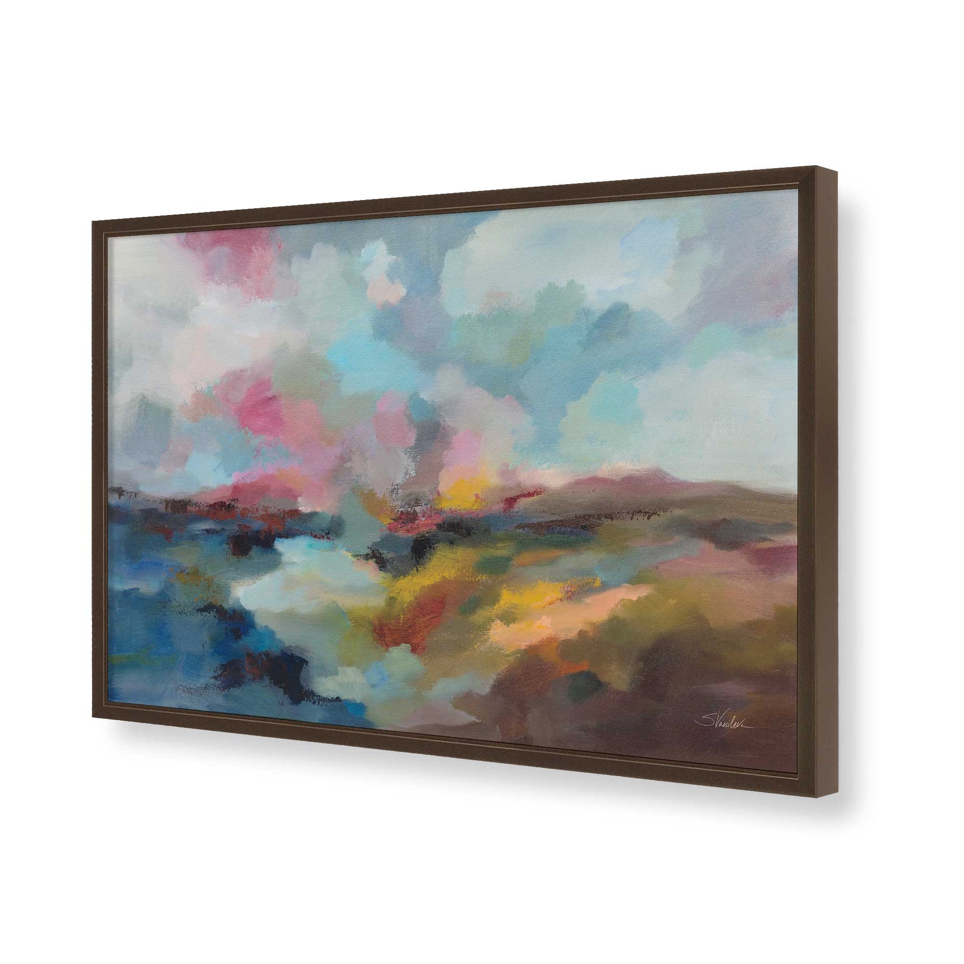 [Color:Brown], Picture of art in a Brown frame of the corner