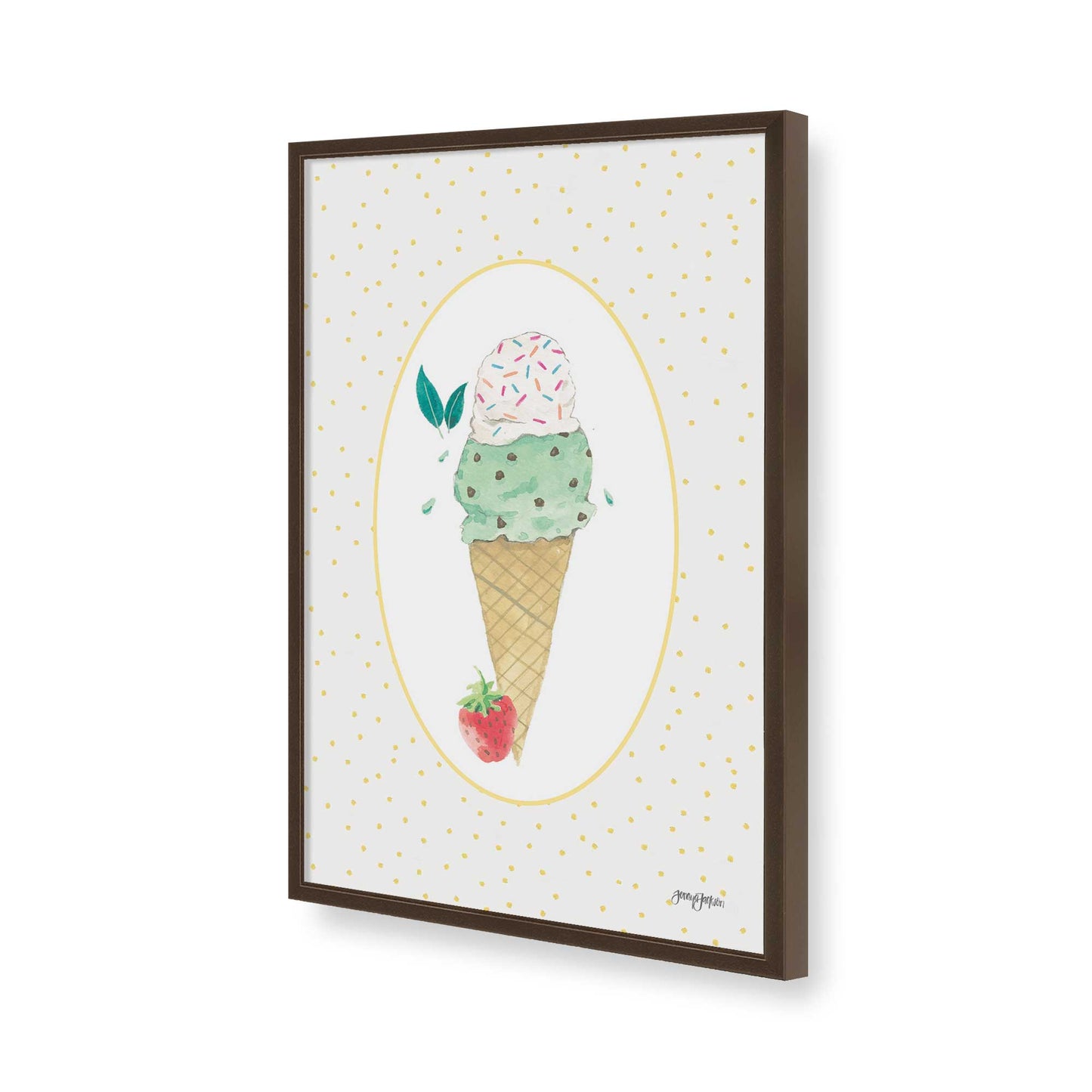[Color:Brown], Picture of art in a Brown frame of the corner
