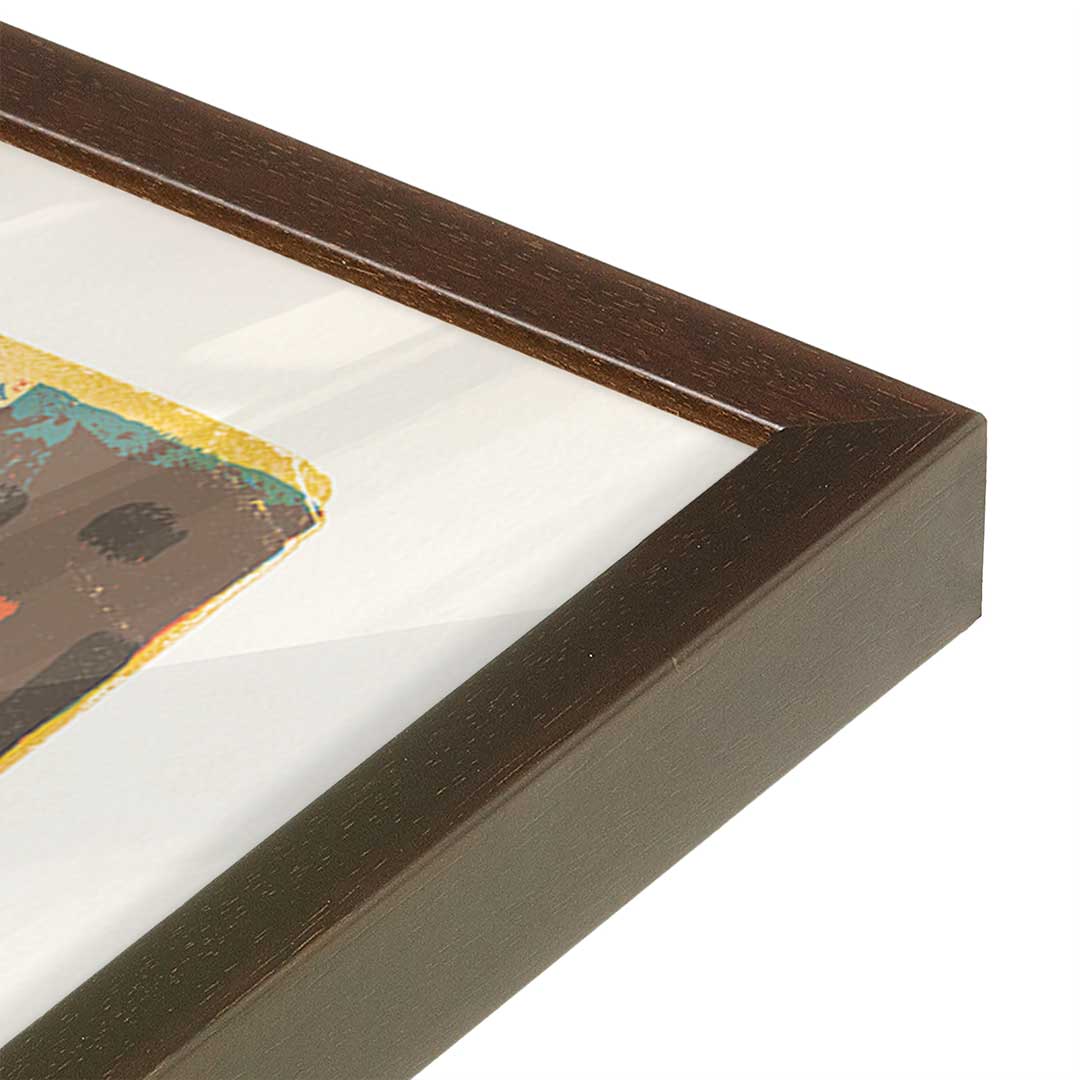 [Color:Brown], Picture of art in a Brown frame at an angle