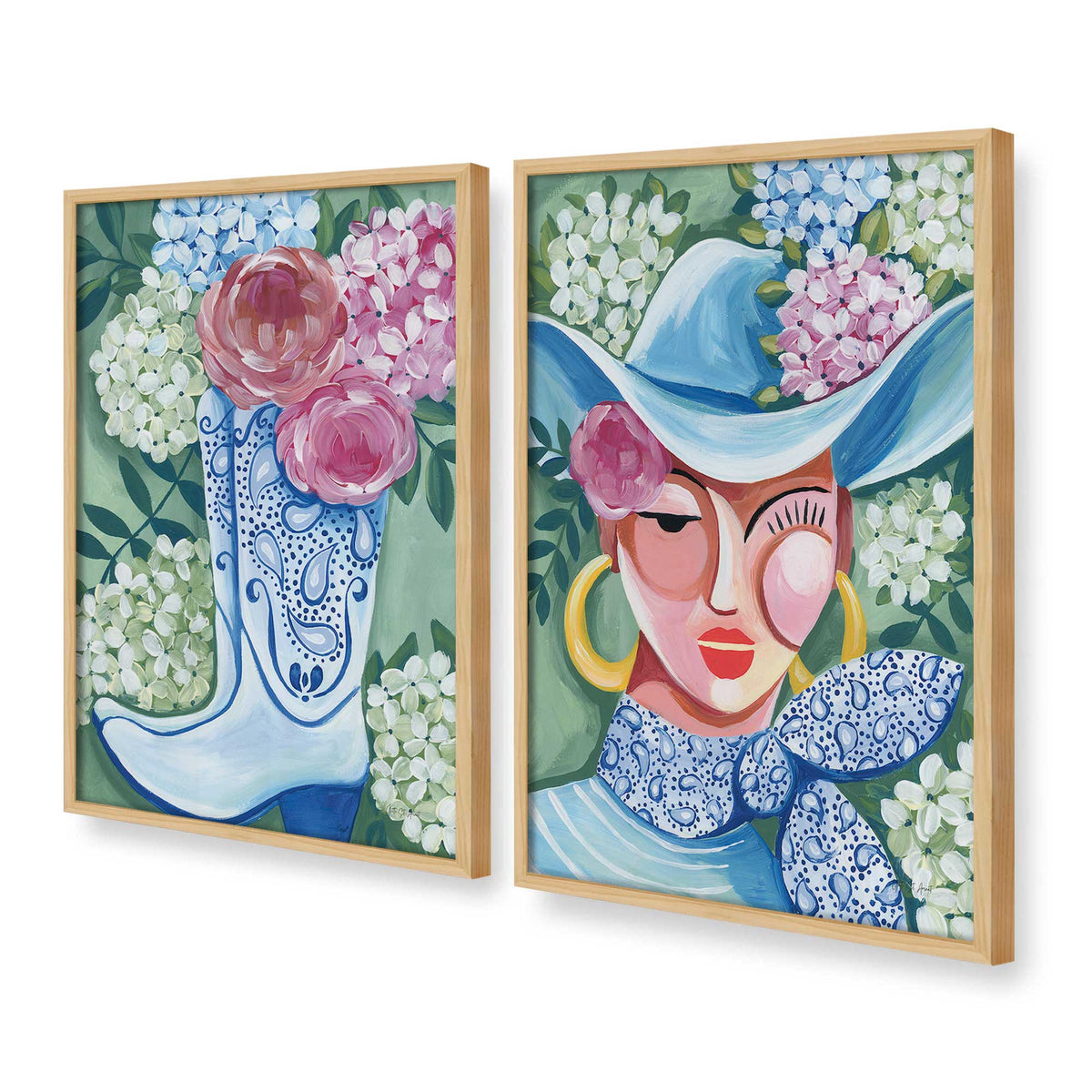 [Color:American Maple], Picture of art in a American Maple frame at an angle