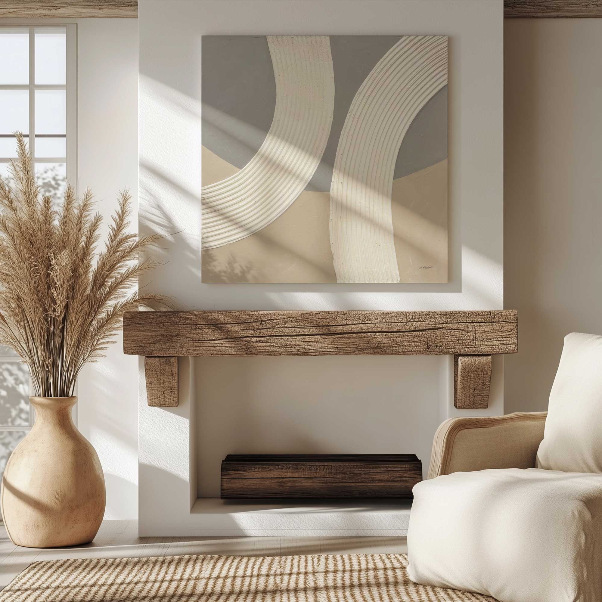 Sandstone sweep II stretched canvas print hanging above a fire place