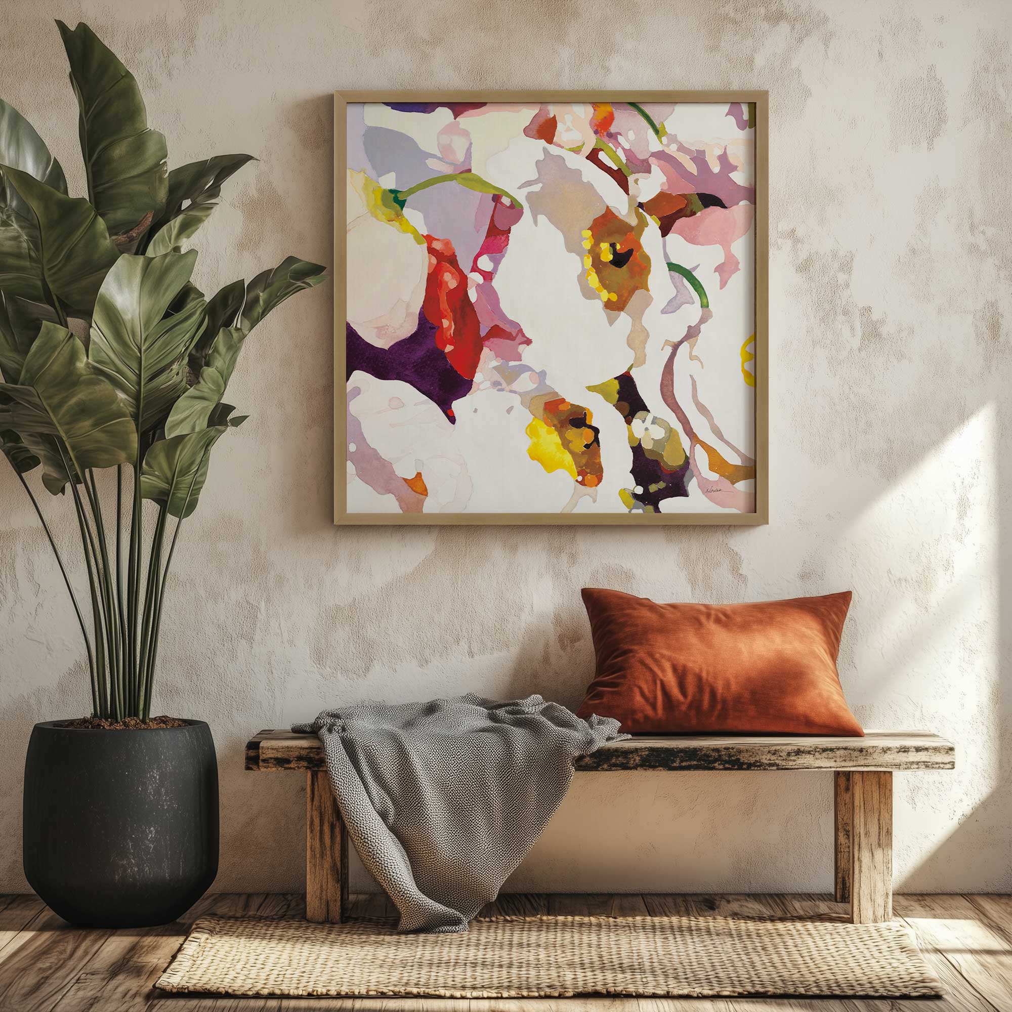 Burst of Spring I art print hanging in an entryway
