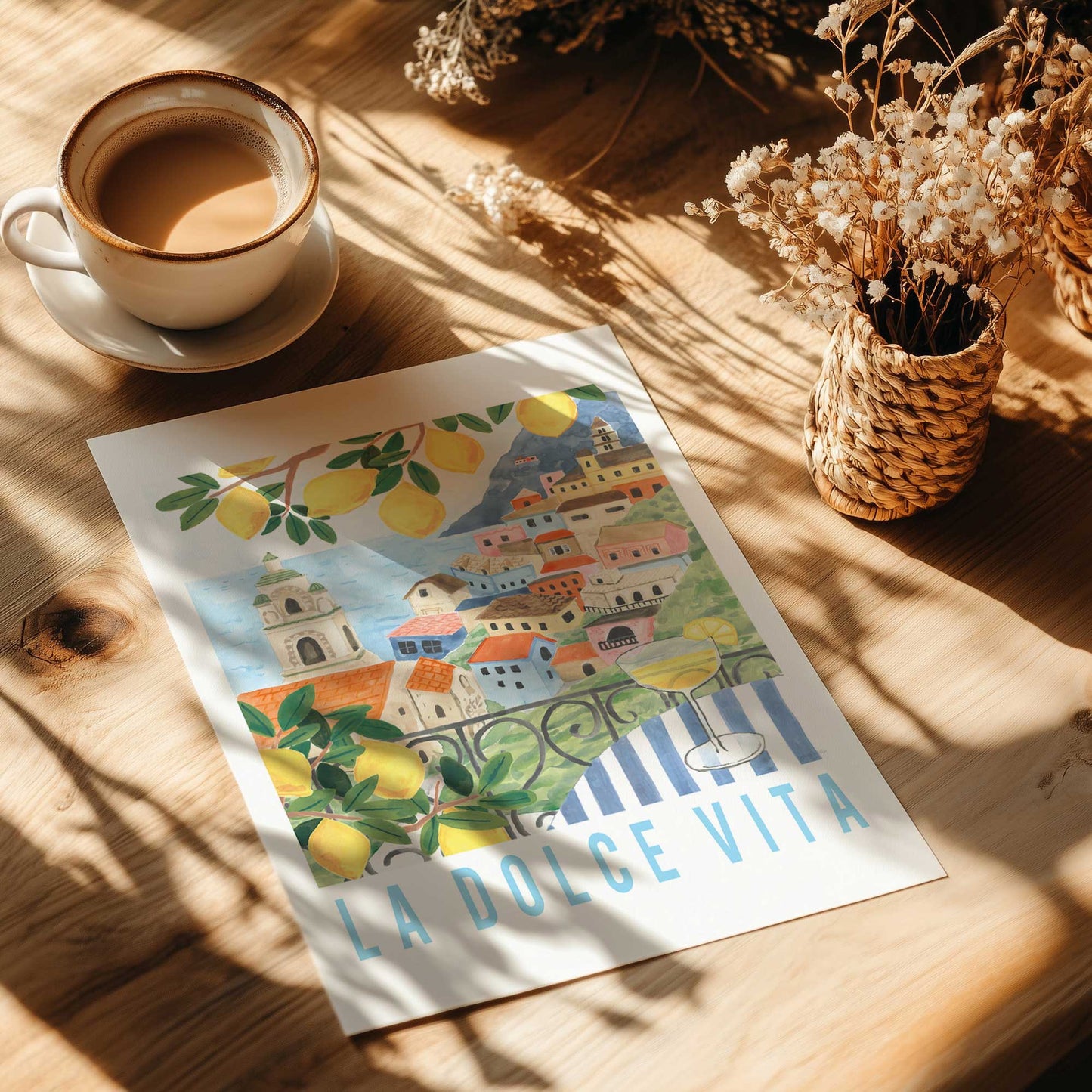 La Dolce Vita Coastal Art with Lemons and Italian Charm Print