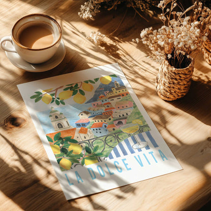 La Dolce Vita Coastal Art with Lemons and Italian Charm Print