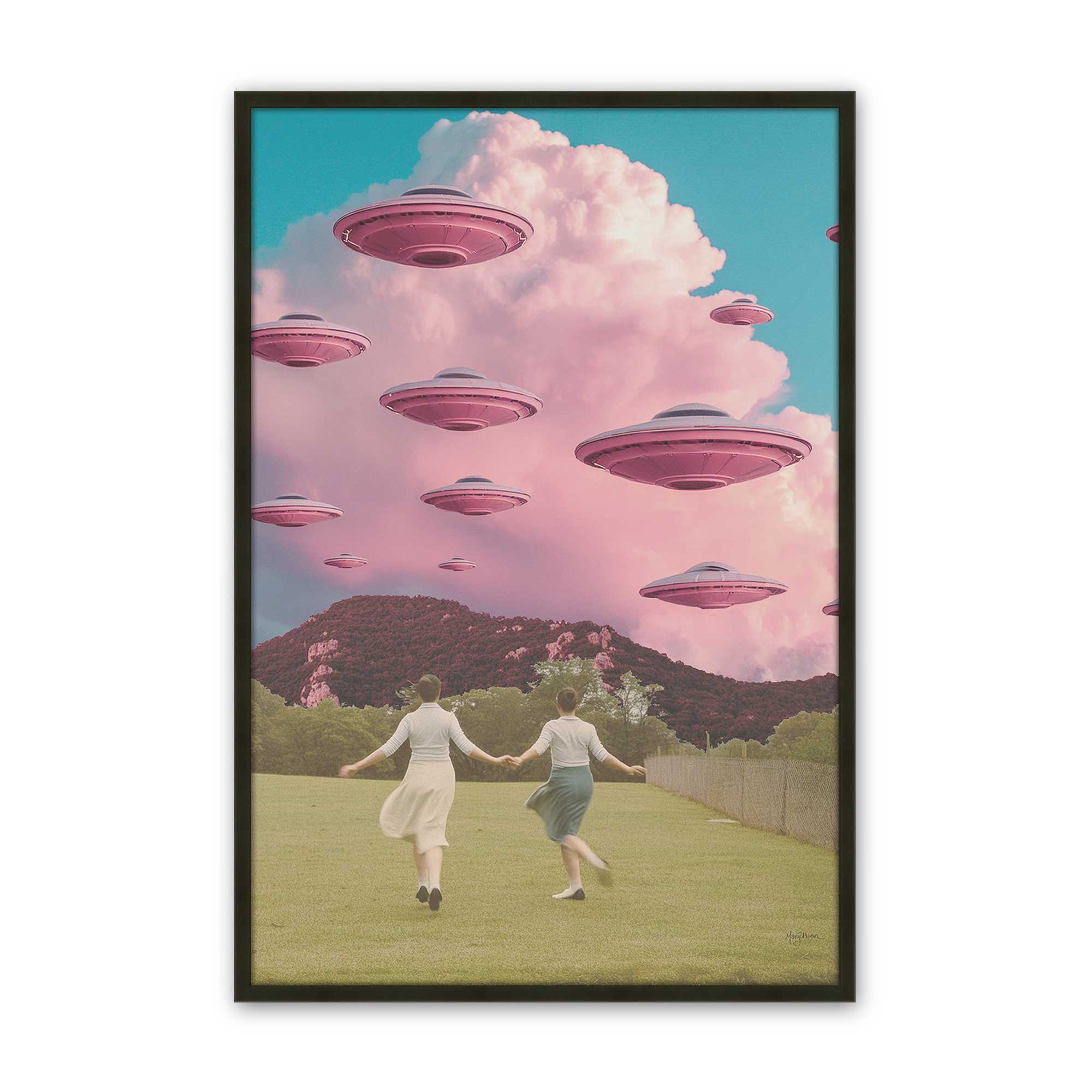 take us with you UFO art print in a black frame