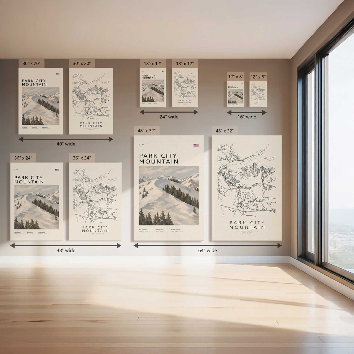 Powder Lines Park City, Set of 2 Canvas Prints