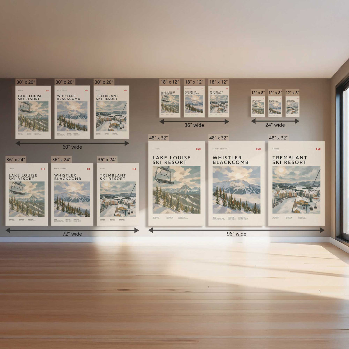 Canadian Powder Day Trio, Set of 3 Canvas Prints