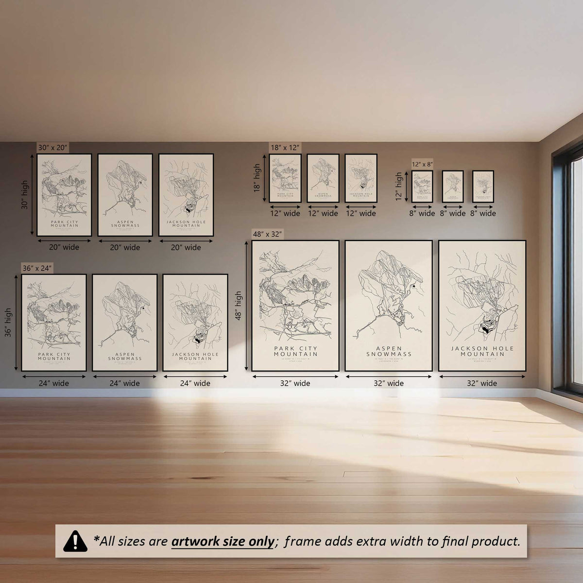 Map My American Mountain Trio, Set of 3 Canvas Prints